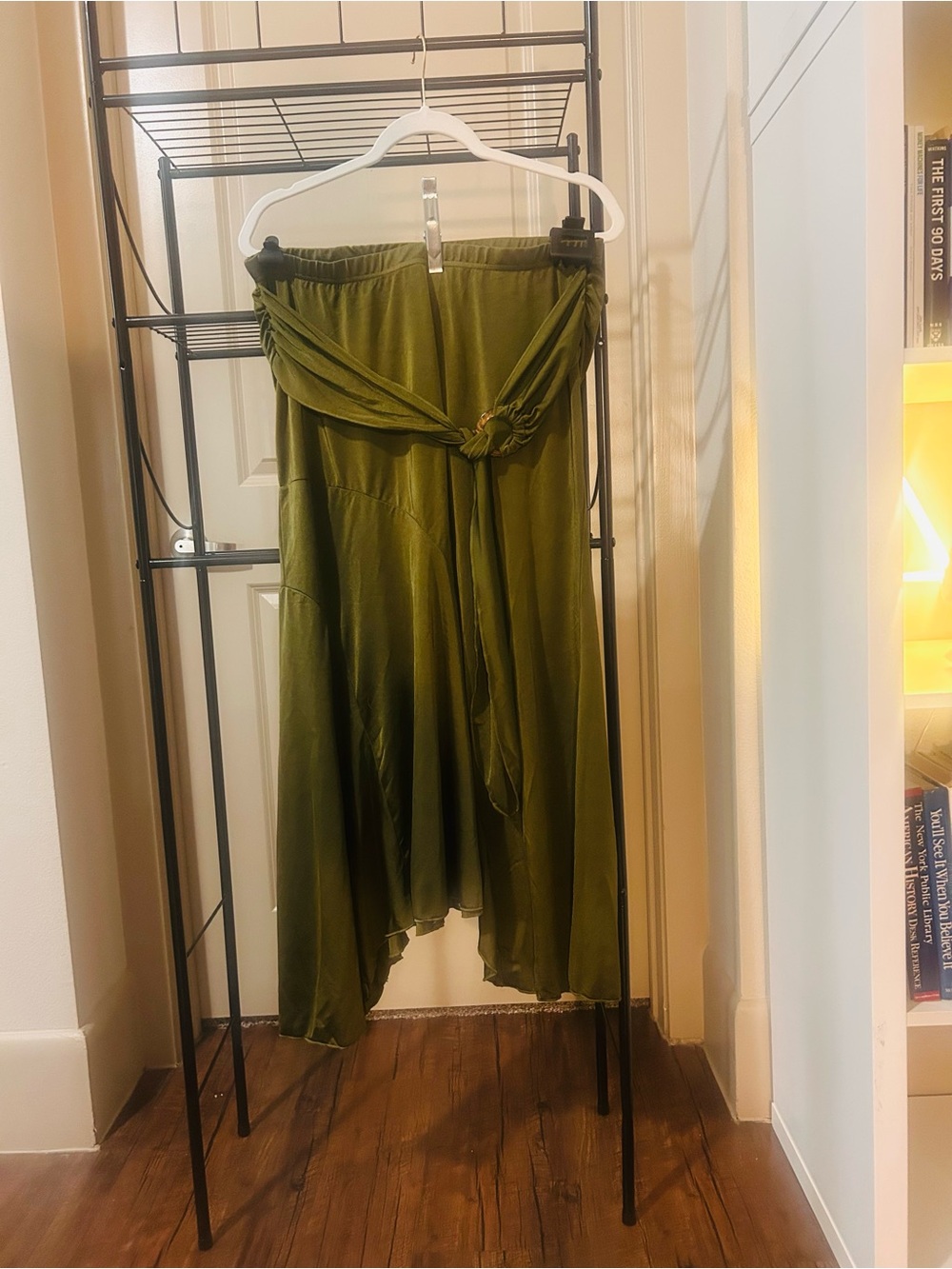 SHEIN Olive Green High-Low Midi Skirt with Wrap Tie